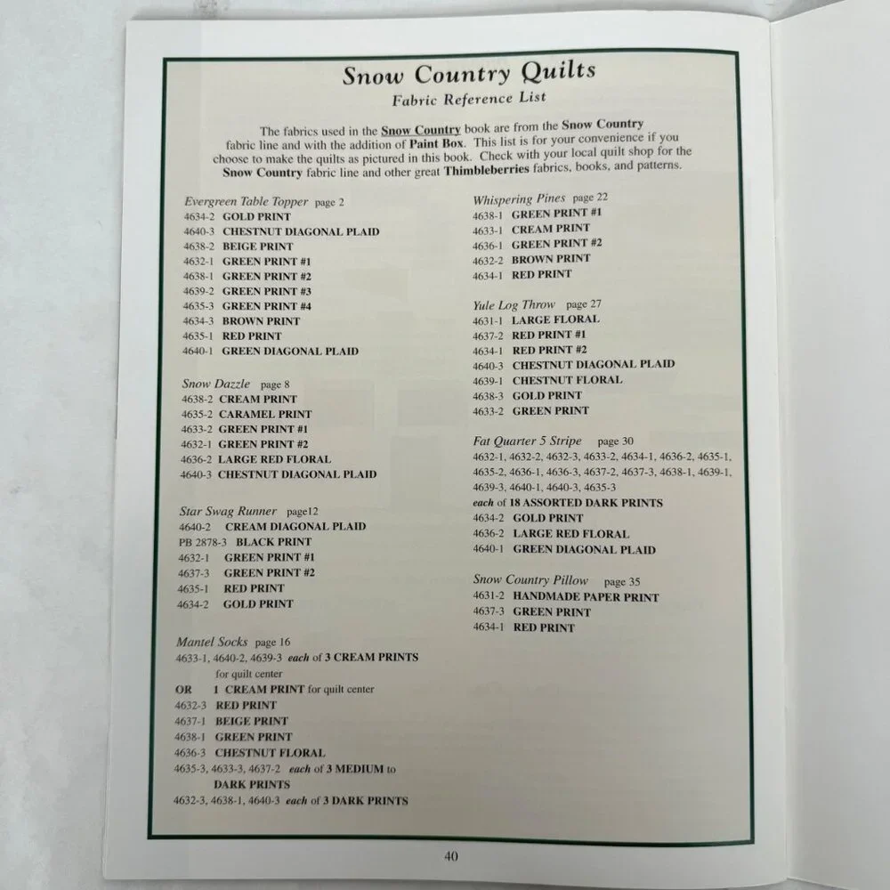 2003 Thimbleberries Snow Country Quilt Pattern Book Lynette Jensen BK250 Pattern
